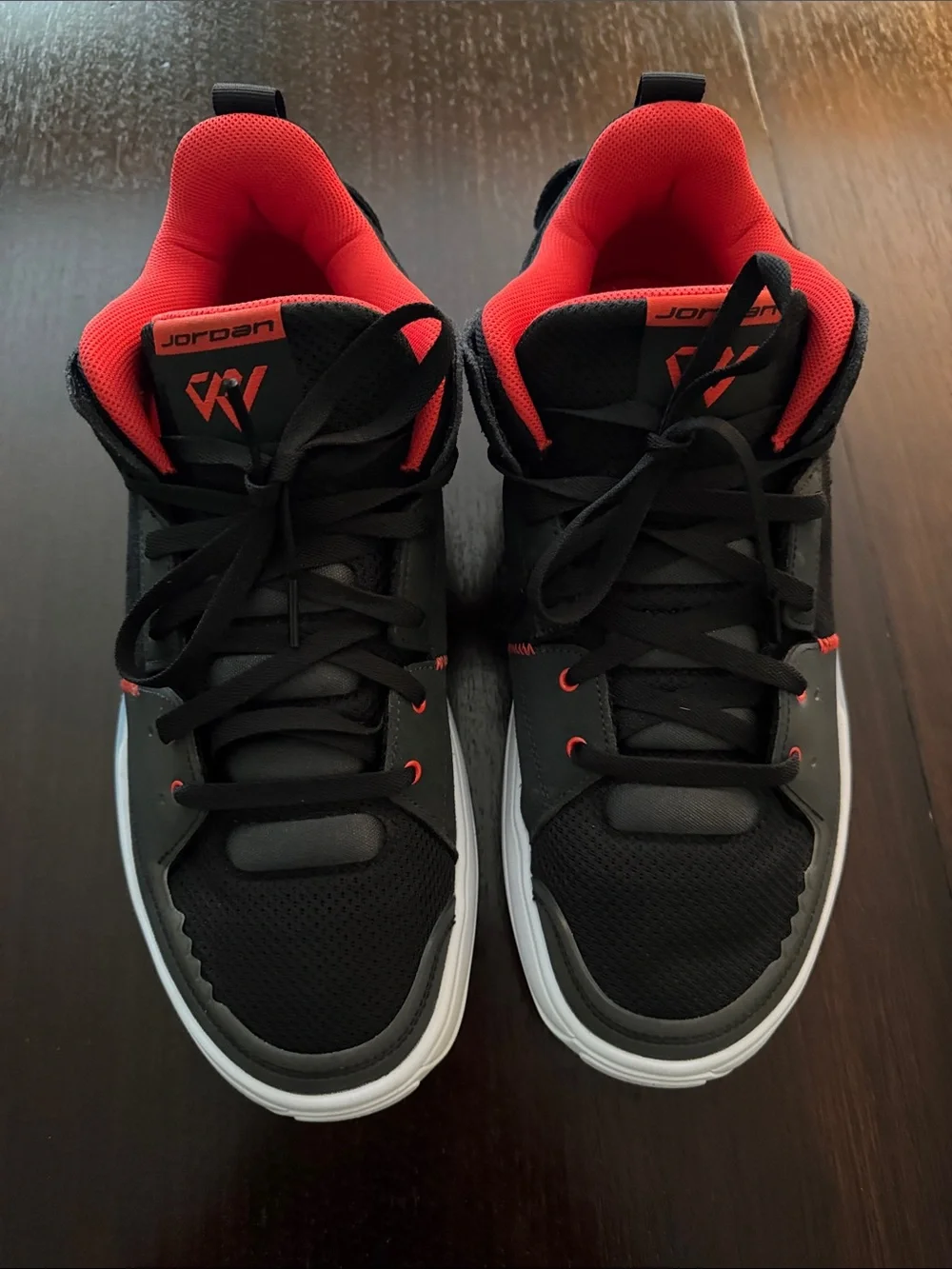 Jordan mens Black and Red High-Top Sneakers